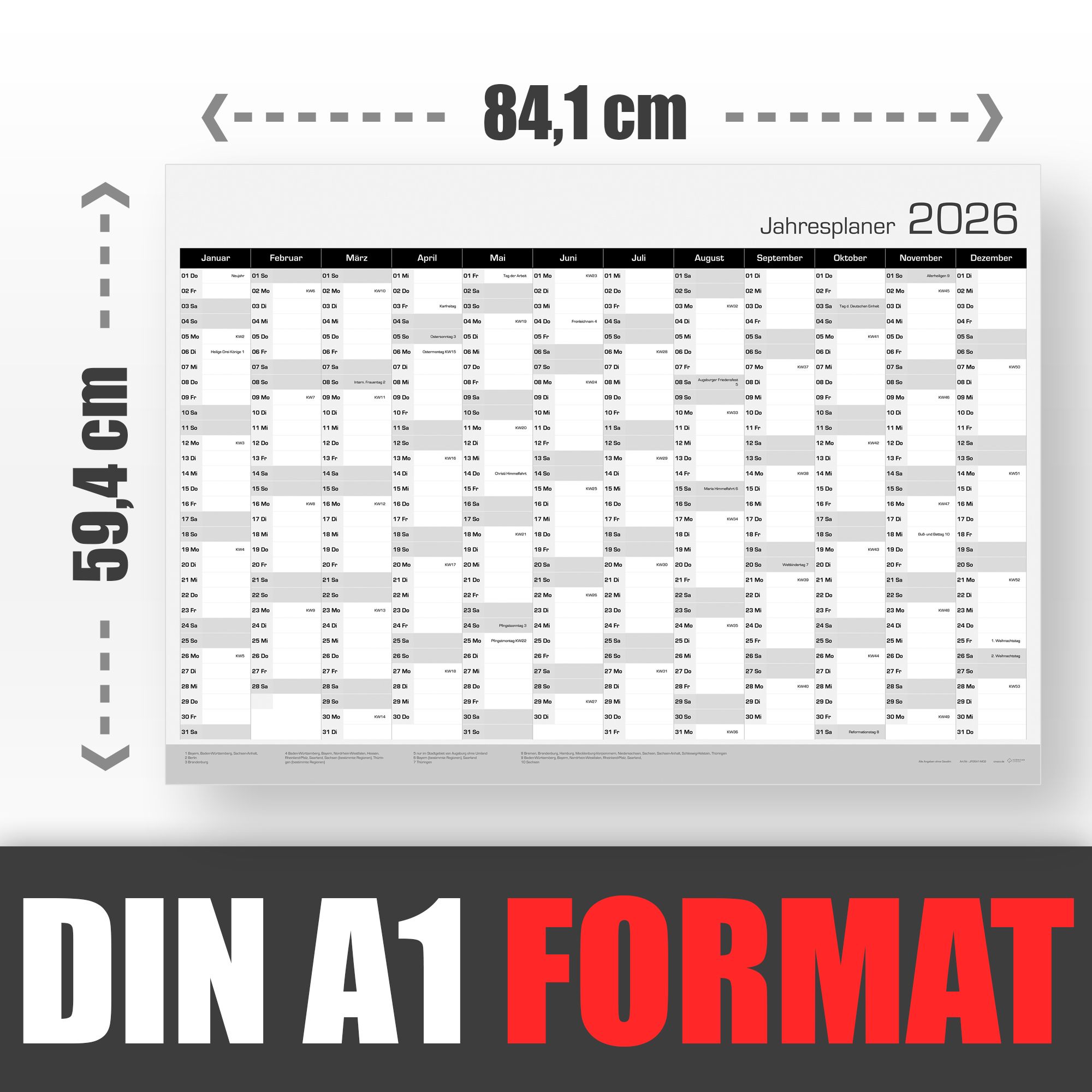 Wandkalender Format DIN A1